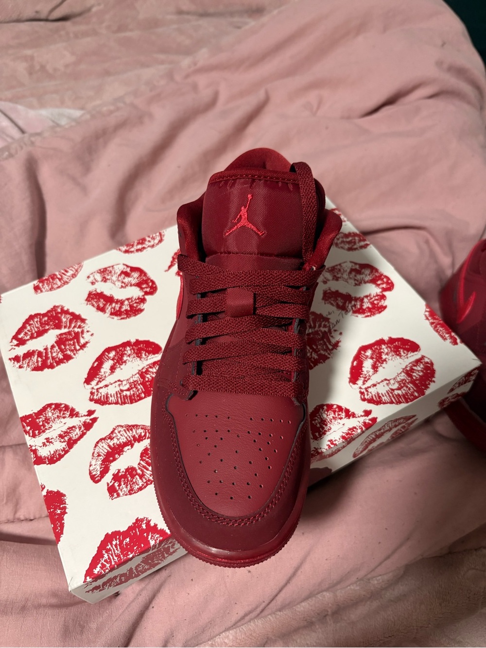 Jordan Women's Low-Top Sneaker in Maroon with Bright Red Swoosh - Picture 4 of 9